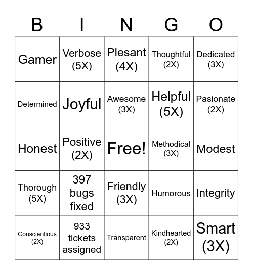 Timon Bingo Card