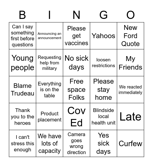 Doug Ford announcement bingo for 2021-4-16 Bingo Card