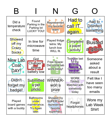 2021 Lab Week Bingo Card