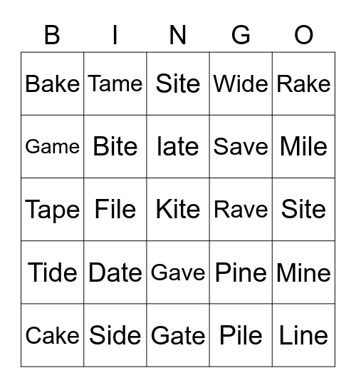 CVC Silent E Bingo Card