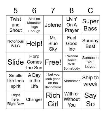 T&I Music Bingo Card