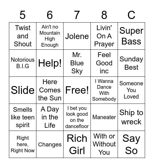 T&I Music Bingo Card