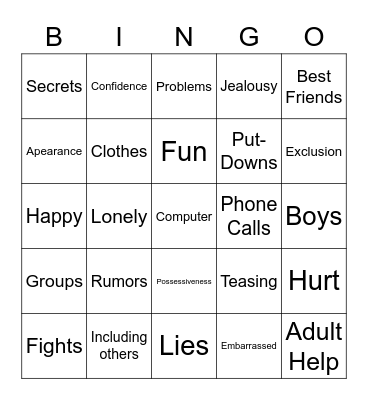 Girls Bingo Card