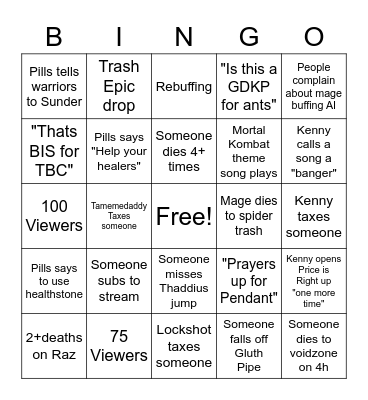 DANGER ZONE FRI DAY NAXX BINGO Card