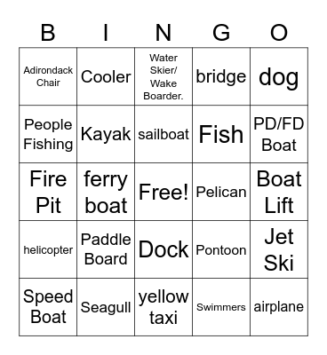 Dad's 75th Boat Ride Bingo Card