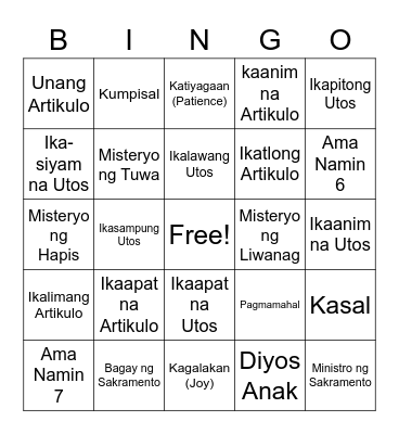 Haligi ng Simbahang Katoliko Bingo Card