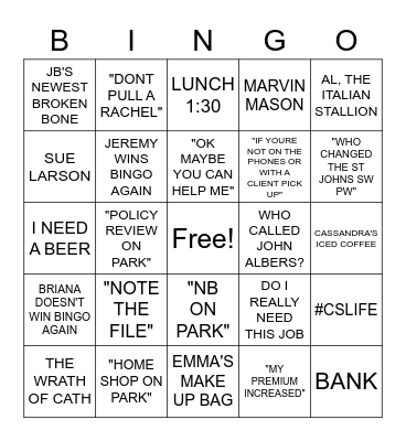 CATHY SINK AGENCY Bingo Card