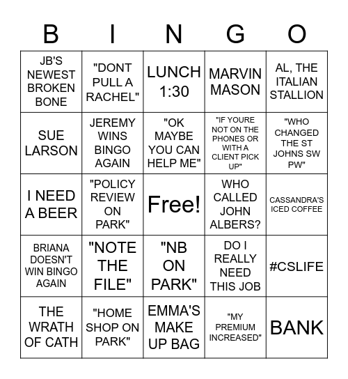 CATHY SINK AGENCY Bingo Card