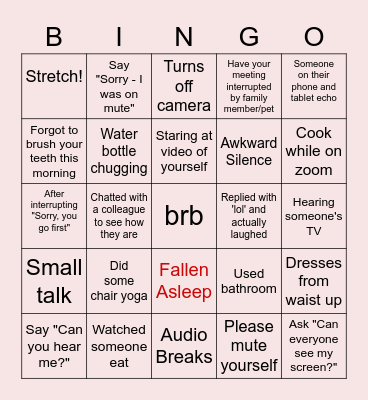 Remote Work Bingo Card
