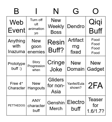 Genshin Bingo Card