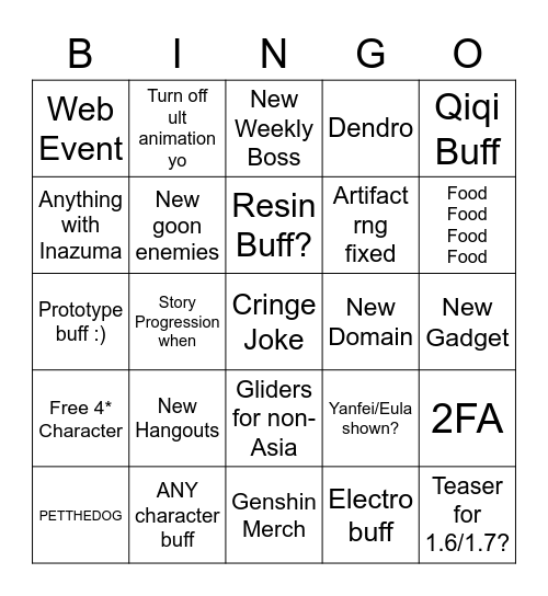 Genshin Bingo Card