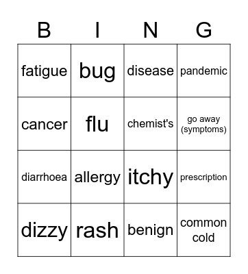 Illnesses Bingo Card