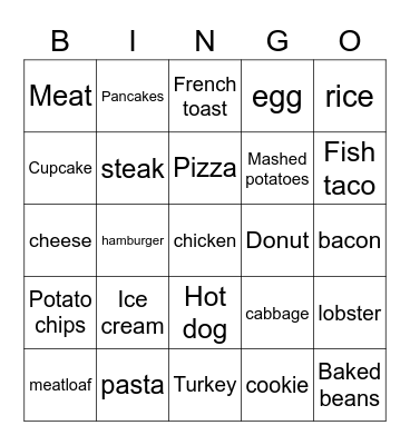 ASLDeafined Foods 1 & 2 Bingo Card