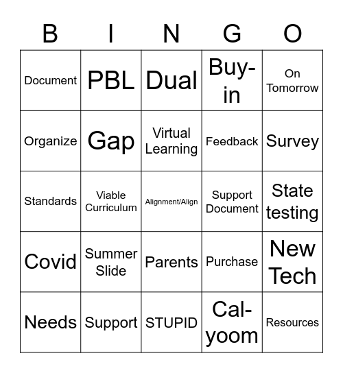 Game On Bingo Card