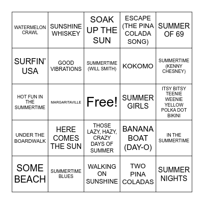 SUMMER SONGS Bingo Card