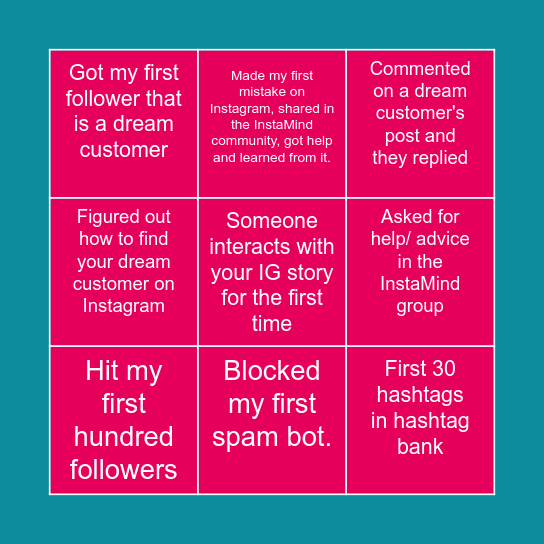 InstaMind Beginner's Bingo Card