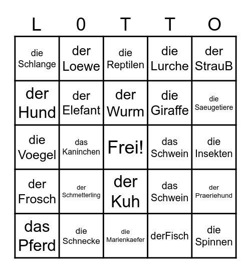 Welche Tiere siehst du? Bingo Card