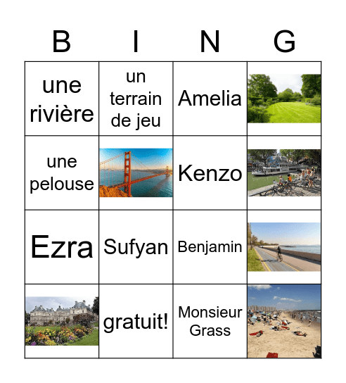 des espaces verts Bingo Card