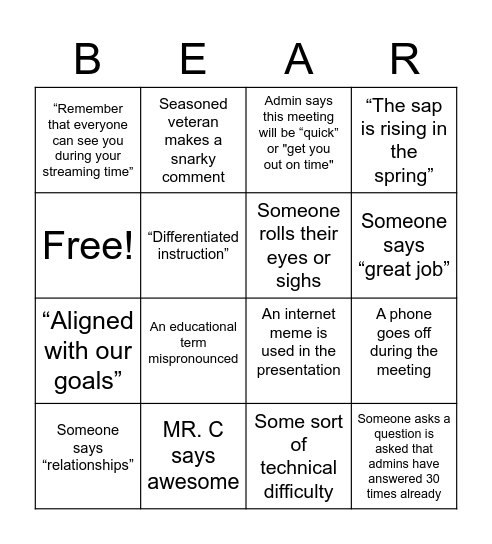 UMS Faculty Bingo Card