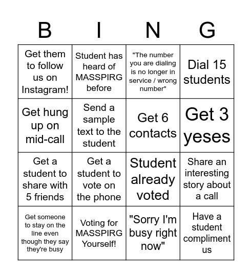 UMD MASSPIRG Bingo Card