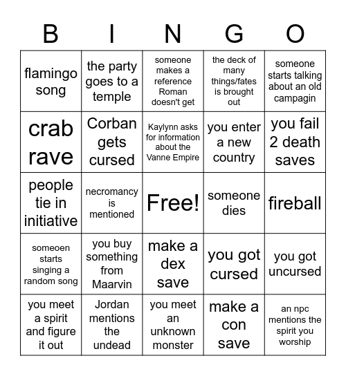 dnd bingo Card