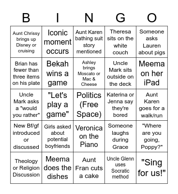 Family Bingo Card