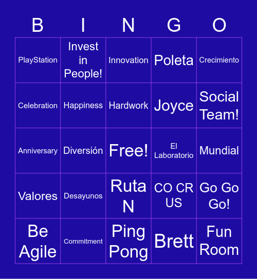 5th Anniversary - GAP COLOMBIA Bingo Card