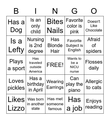 Get to Know Me Bingo Card
