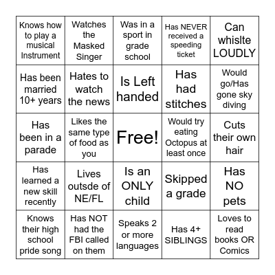 Get to know my teammates Bingo Card