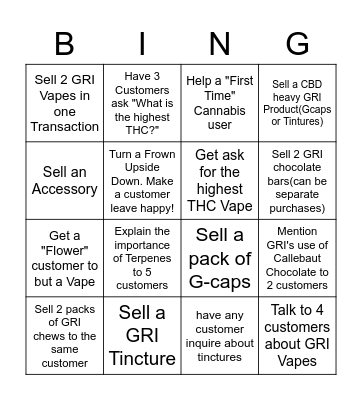 Garden Remedies Budtender Bingo Card