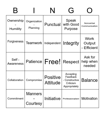 Soft Skills Bingo Card