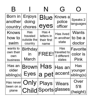 Connection Time Bingo Card