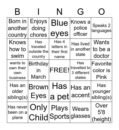 Connection Time Bingo Card