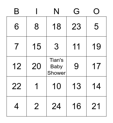 Mommy to Be!! Bingo Card