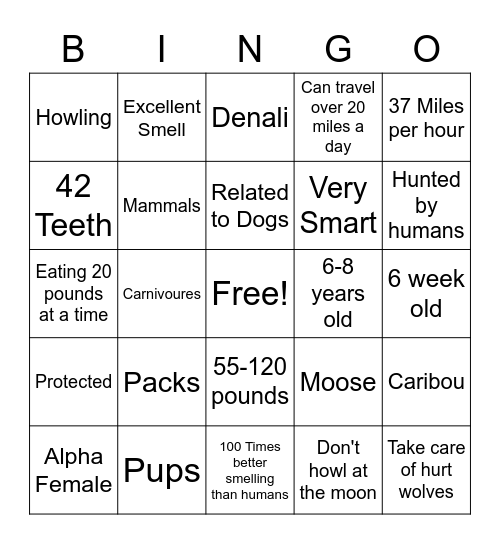 Wolves Bingo Card
