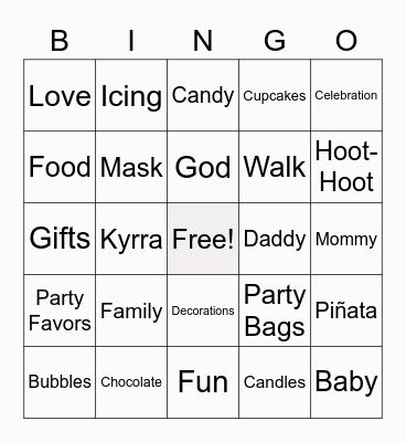 Kyrra Birthday Bingo Card