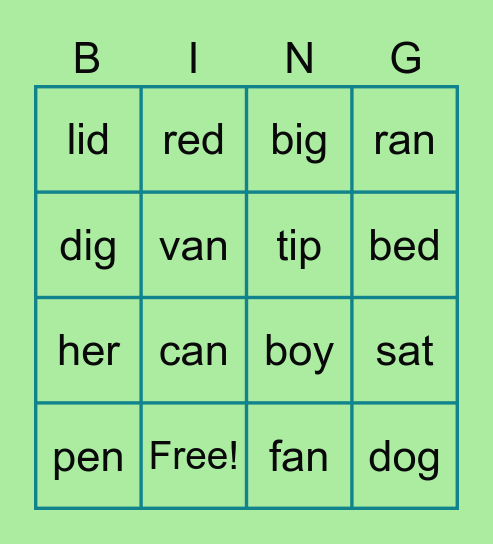 CVC WORDS Bingo Card