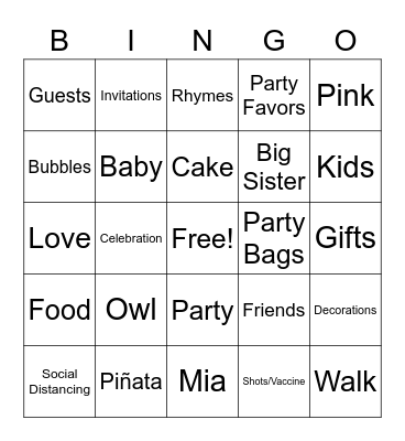 Kyrra Birthday Bingo Card