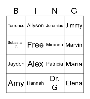 1-20 Bingo Card