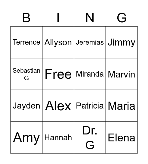 1-20 Bingo Card