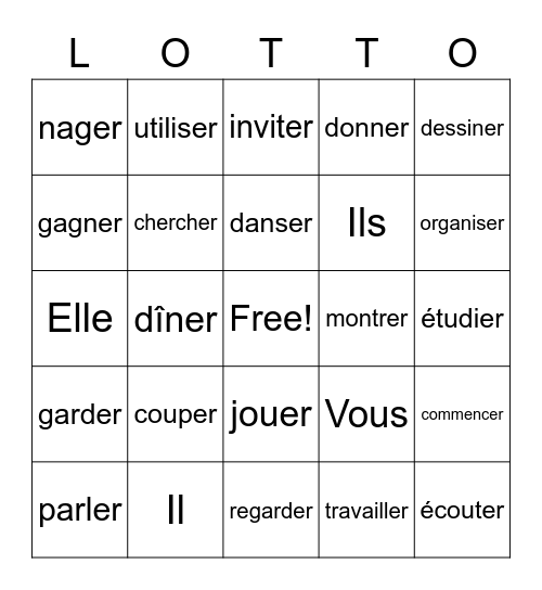 Les verbes en -ER / pronoms Bingo Card