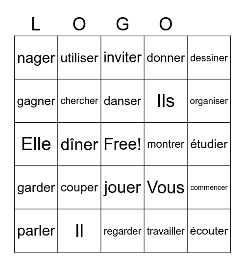 Les verbes en -ER / pronoms Bingo Card