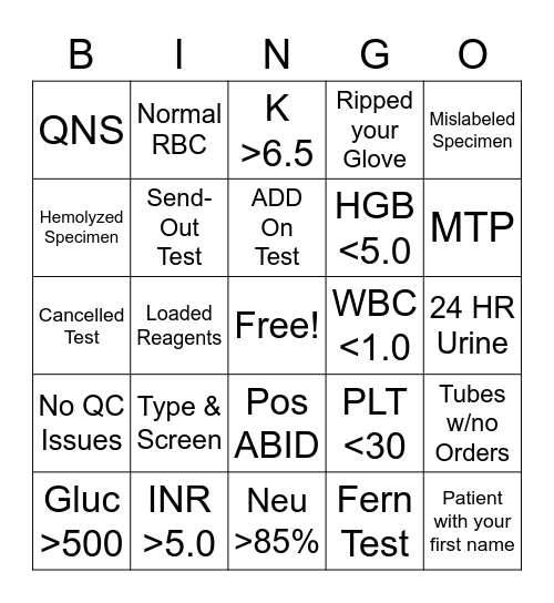 Lab Bingo Card