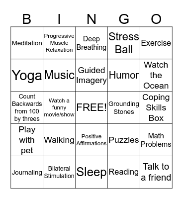 coping skills bingo Card