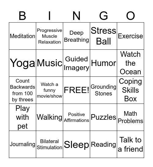 coping skills bingo Card