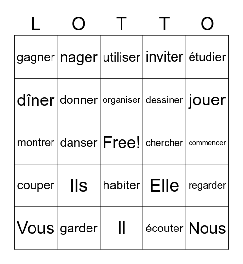 Les verbes -ER/pronoms Bingo Card