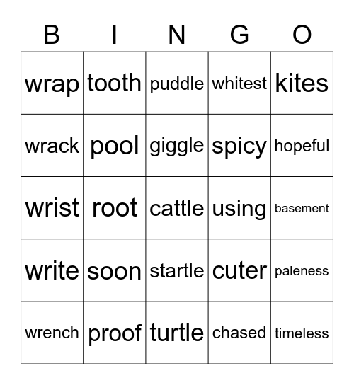 Lesson 99 Bingo Card