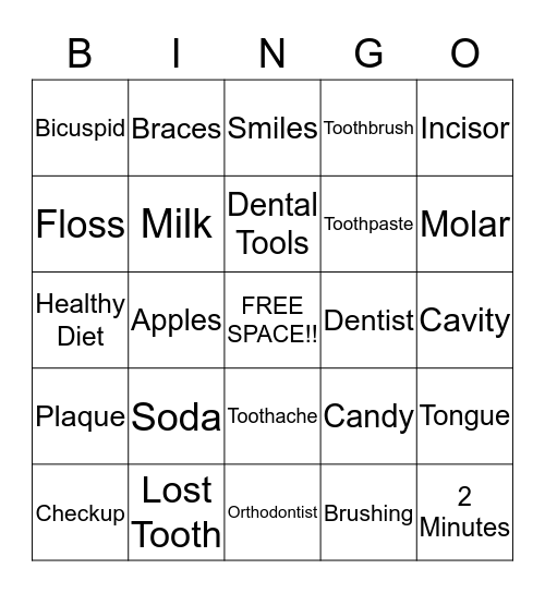 Dental Bingo Card