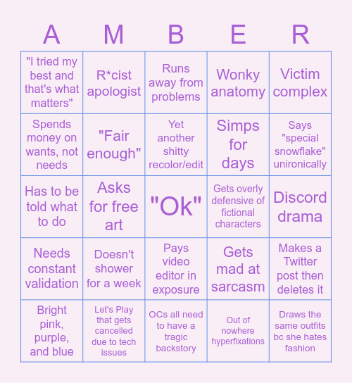 Amber's Bingo Shenanigans Bingo Card