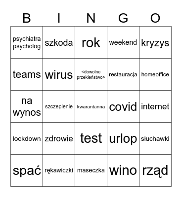 4 w pionie, poziomie lub po skosie wygrywa :) tylko z wypowiedzi innych osób! Bingo Card